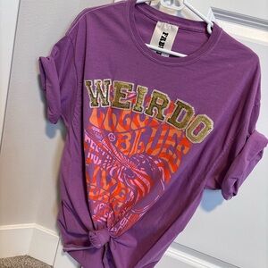 Purple Graphic Weirdo Tee with Orange Accents medium
